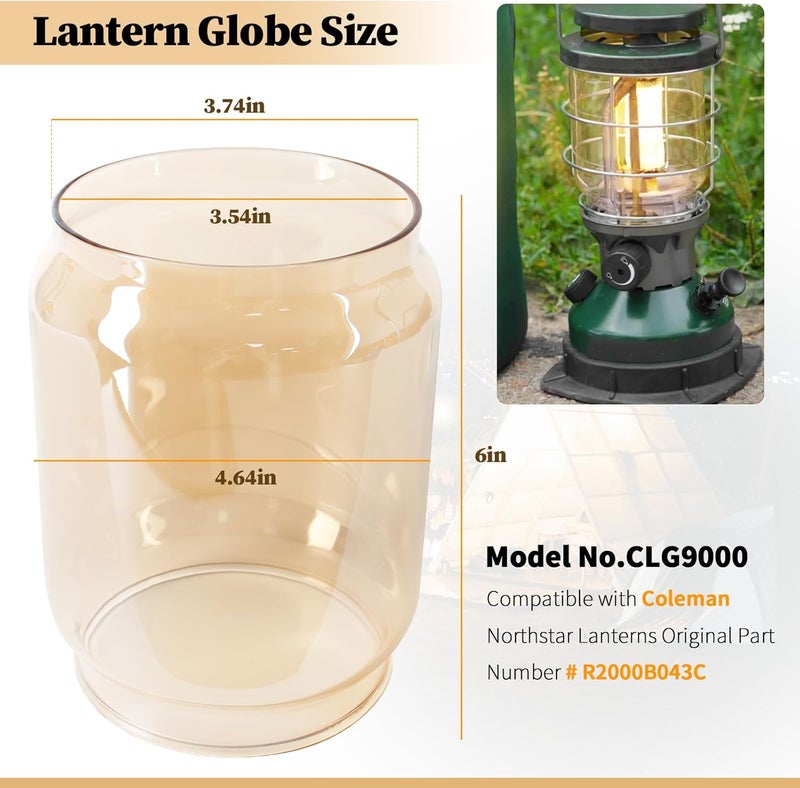 LVACODV Amber Lantern Globe Compatible with Coleman Northstar Lanterns 2000/2500 2000-043C – Soft, Warm Light | Heat Resistant Borosilicate Glass - Image 2